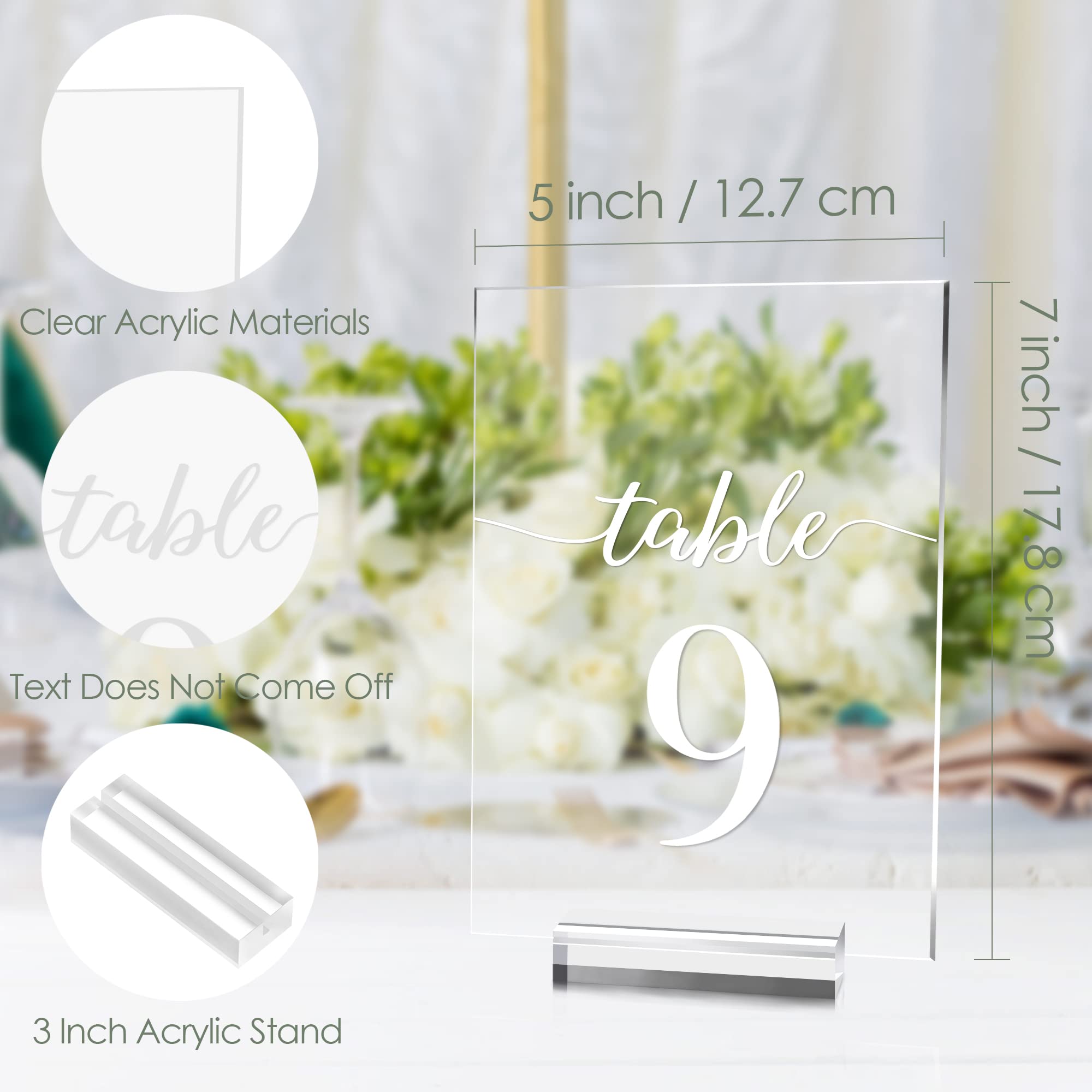 5X7 Inch Wedding Table Numbers 1-10 With Stands- Jinmury Clear Acrylic Table Numbers Printed Calligraphy Font, Acrylic Sign Wedd